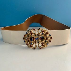 Vintage Multi Color Rhinestone Belt Buckle Wide Belt